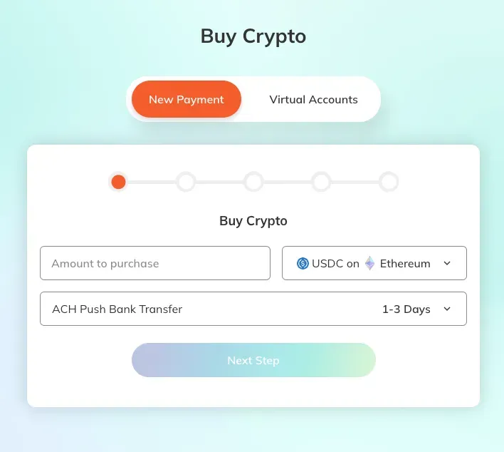 An image of the US/Canadian version of the Spritz Finance on-ramp, allowing unlimited purchases of popular stablecoins on multiple networks for verified users.