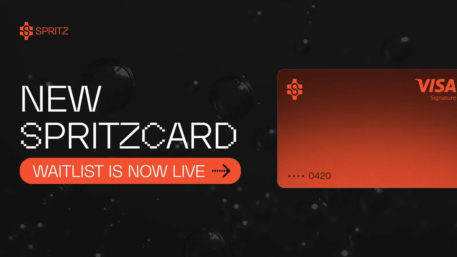 Spritz Card on a sleek background with Visa logo and “New Spritz Card is here” headline