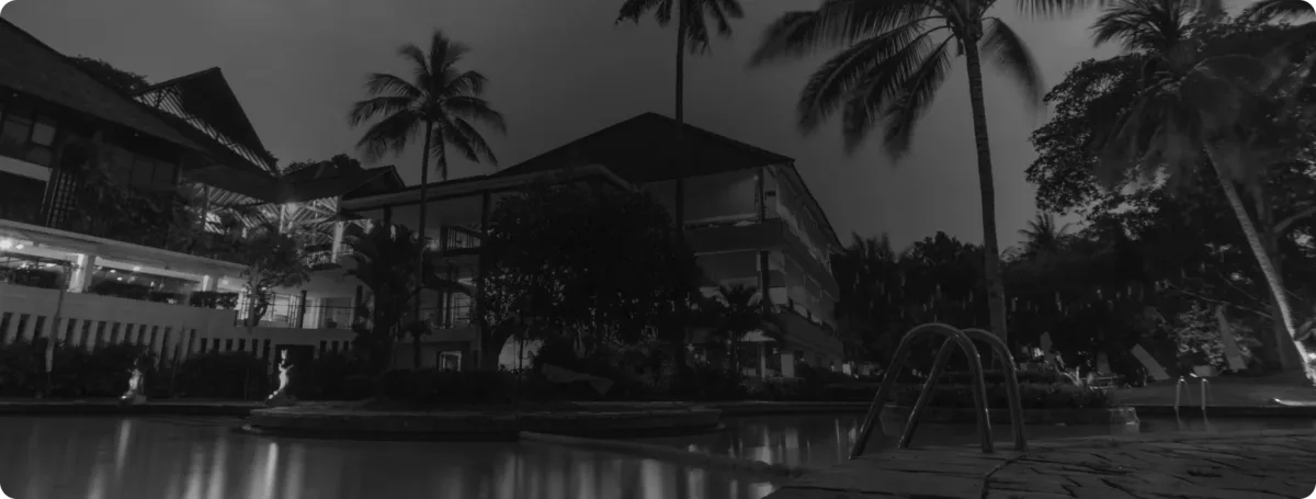 A resort lit up at night